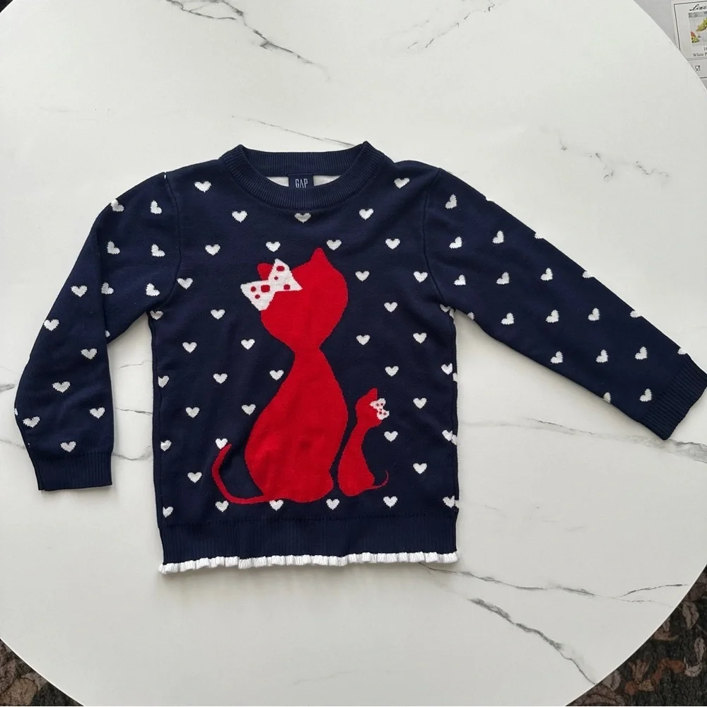 Baby Gap Toddler Girl Sweater Bundle 4T + 4-5 Pink Red Striped Cat